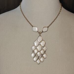 Vintage Gold Tone/White Bib Necklace Statement 60's Retro Cocktail Party Glamour